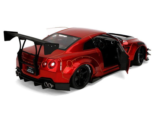 Nissan GT-R (R35) Liberty Walk Body Kit 2.0 RHD (Right Hand Drive) Red Metallic with Carbon Hood "Pink Slips" Series 1/18 Diecast Model Car by Jada Jada