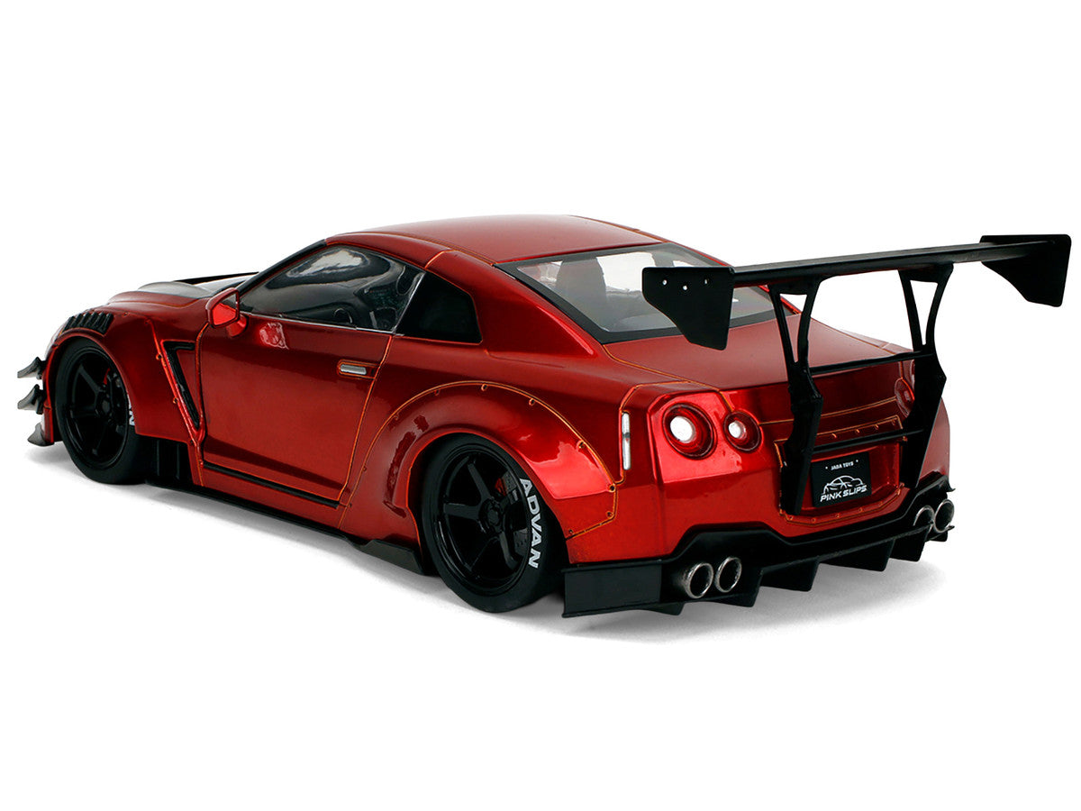 Nissan GT-R (R35) Liberty Walk Body Kit 2.0 RHD (Right Hand Drive) Red Metallic with Carbon Hood "Pink Slips" Series 1/18 Diecast Model Car by Jada Jada