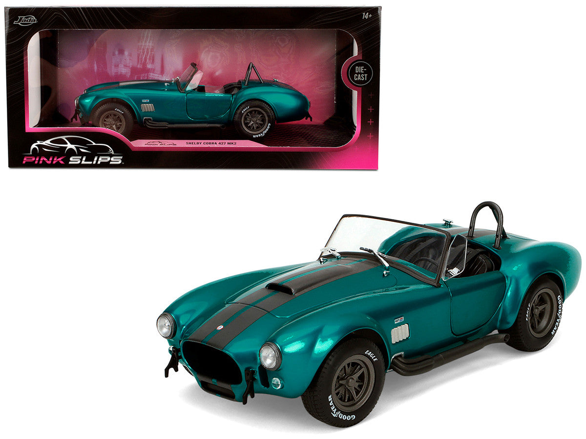 Shelby Cobra 427 MKII Teal Metallic with Gray Stripes "Pink Slips" Series 1/18 Diecast Model Car by Jada Jada