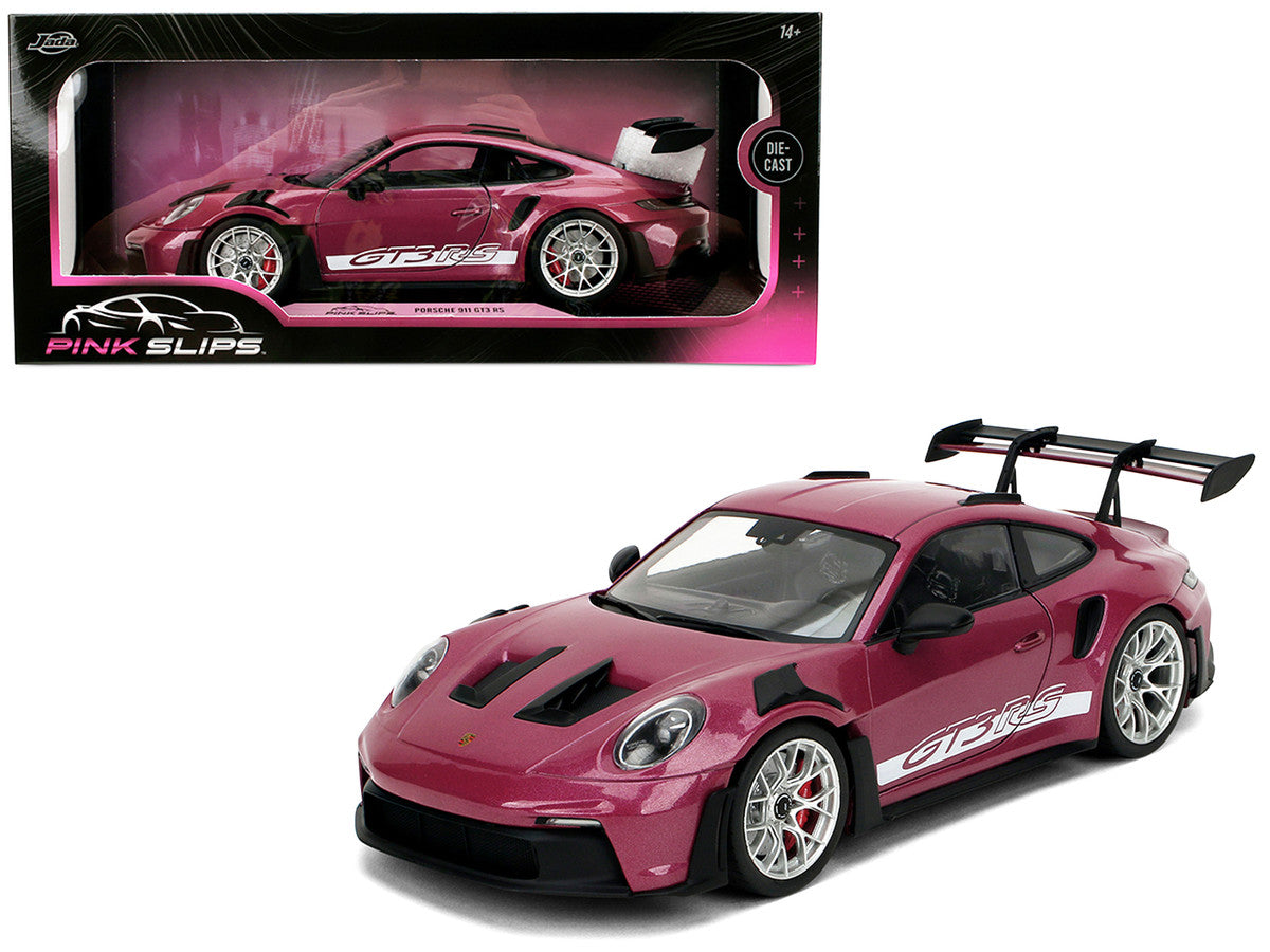 Porsche 911 GT3 RS Red Violet Metallic with White Stripes "Pink Slips" Series 1/18 Diecast Model Car by Jada Jada
