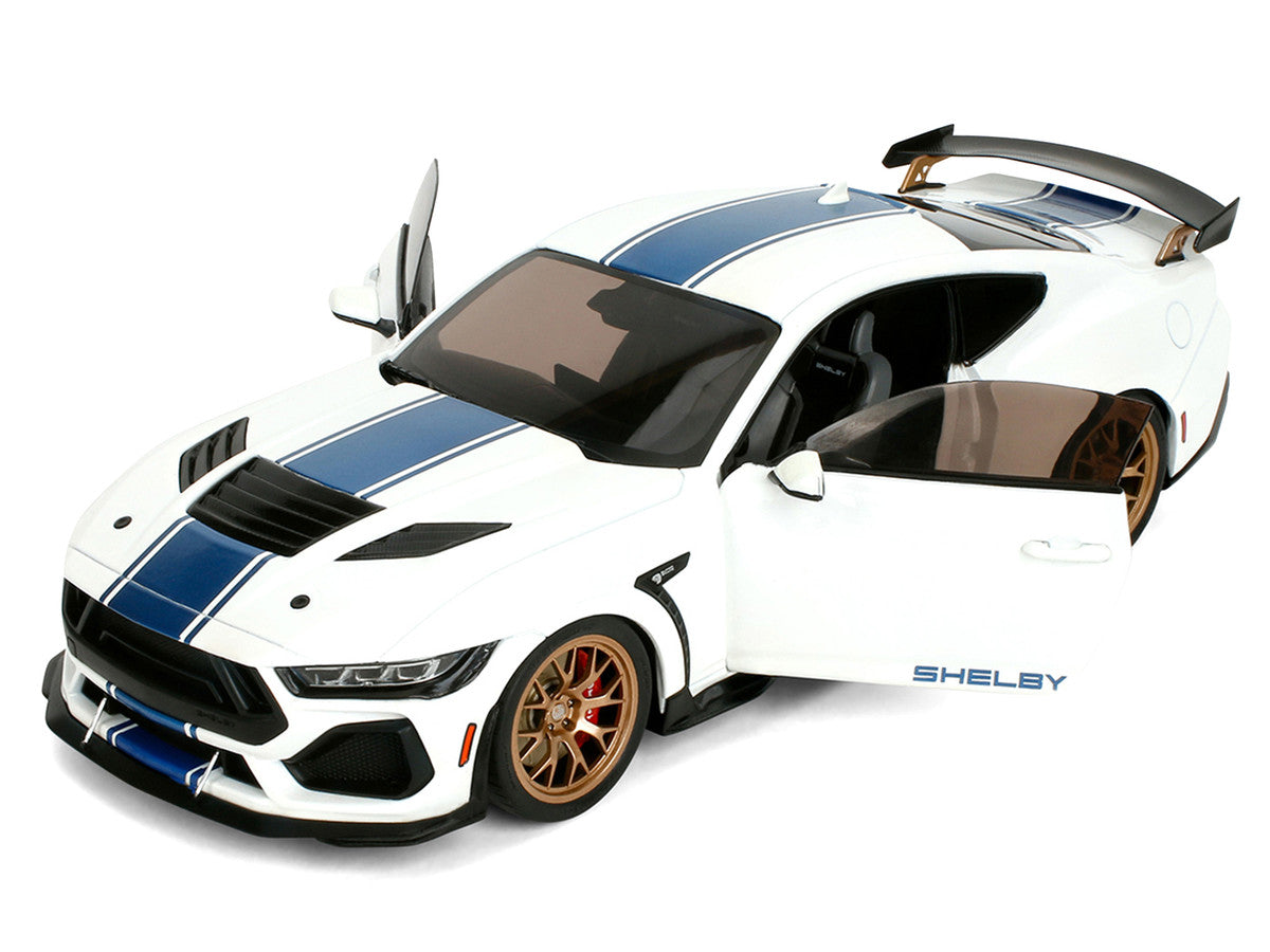 Ford Mustang Shelby Super Snake White Metallic with Blue Stripes and Gold Wheels "Pink Slips" Series 1/18 Diecast Model Car by Jada Jada
