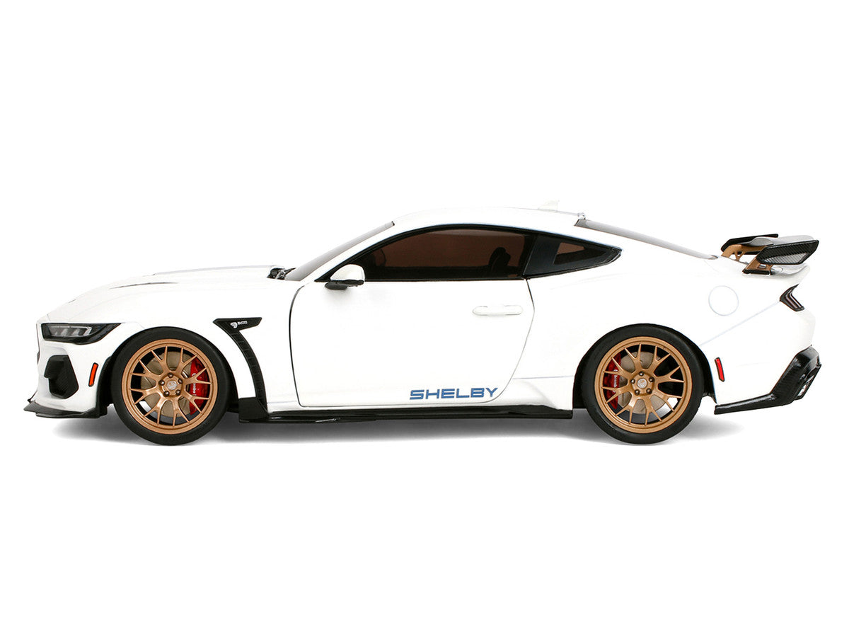 Ford Mustang Shelby Super Snake White Metallic with Blue Stripes and Gold Wheels "Pink Slips" Series 1/18 Diecast Model Car by Jada Jada