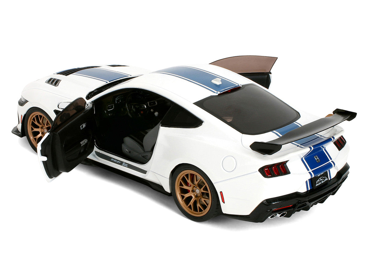 Ford Mustang Shelby Super Snake White Metallic with Blue Stripes and Gold Wheels "Pink Slips" Series 1/18 Diecast Model Car by Jada Jada