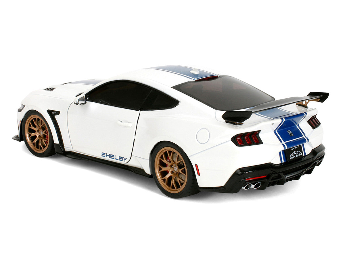 Ford Mustang Shelby Super Snake White Metallic with Blue Stripes and Gold Wheels "Pink Slips" Series 1/18 Diecast Model Car by Jada Jada