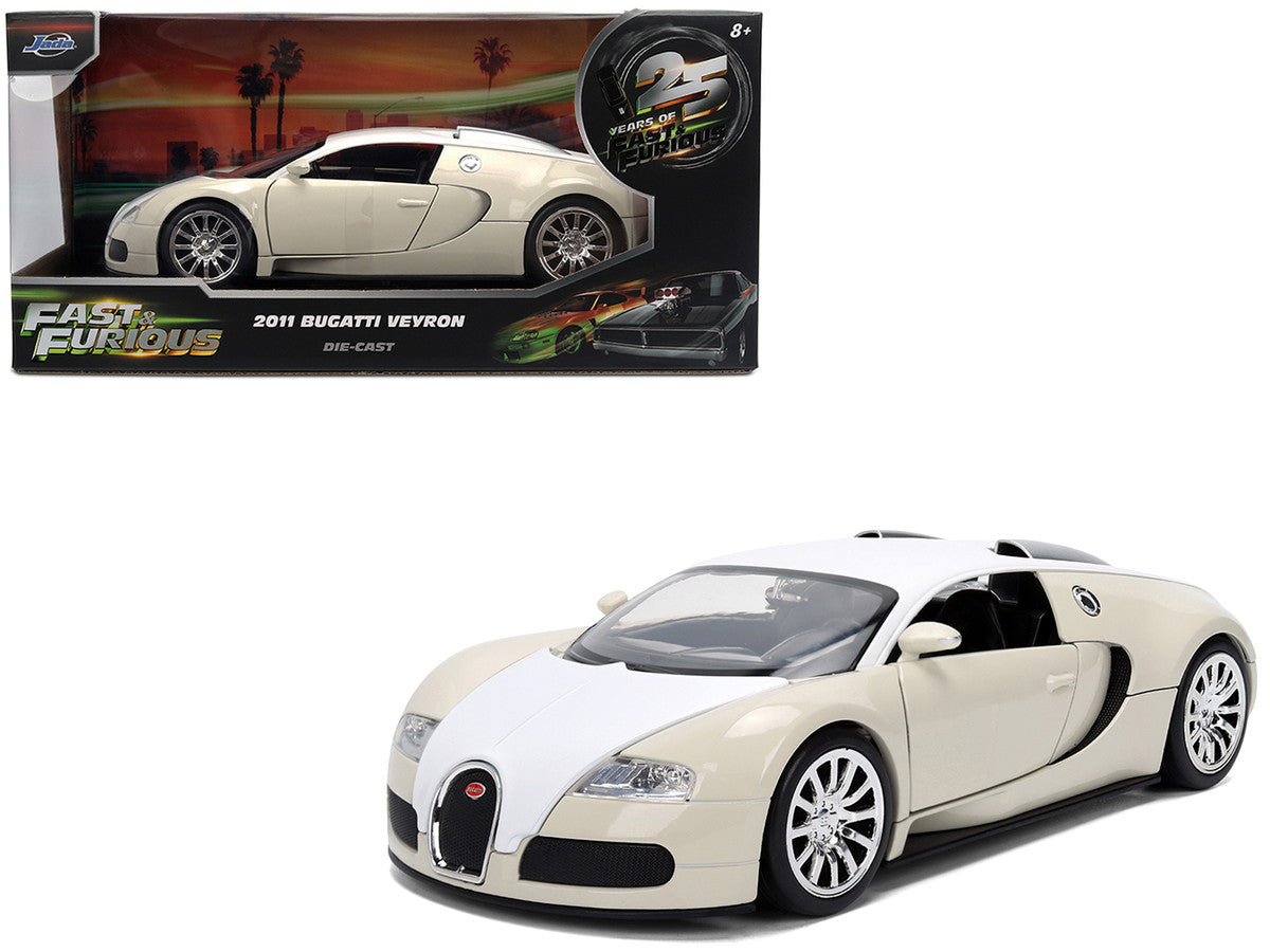 2011 Bugatti Veyron White and Tan "Furious 7" (2015) Movie "25 Years of Fast & Furious" Series 1/24 Diecast Model Car by Jada Jada