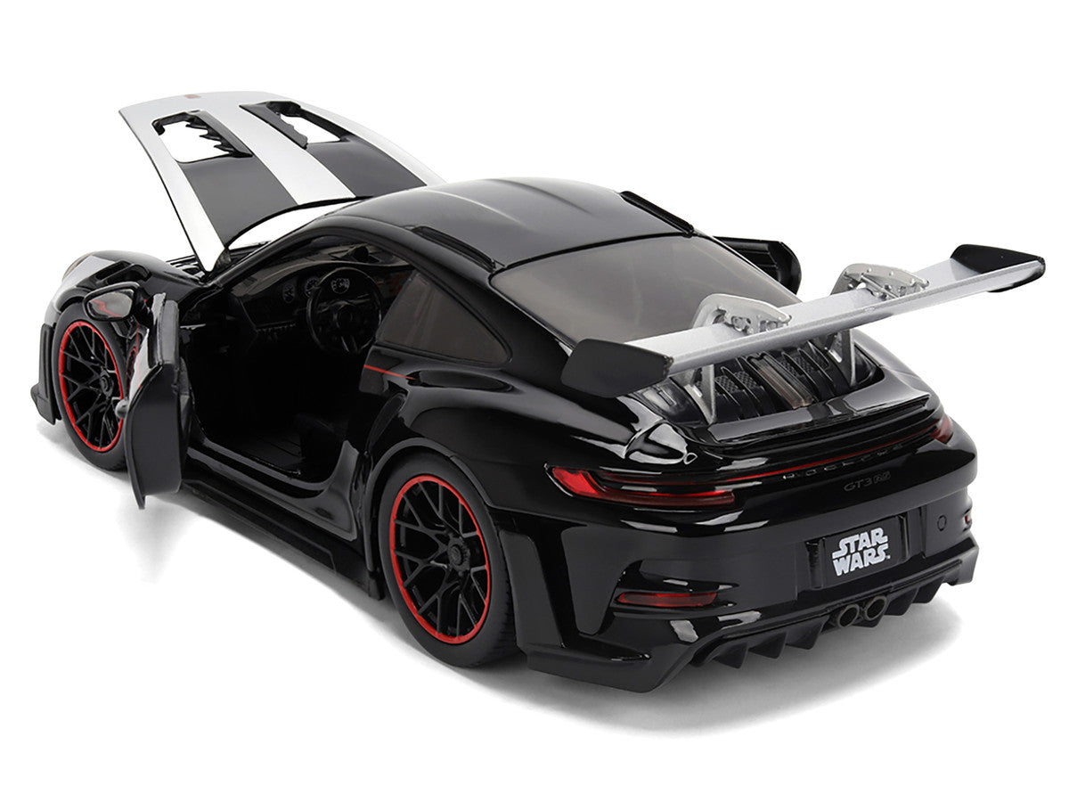Porsche 911 GT3 RS (992) Black with Silver Hood and Graphics and Darth Vader Figure "Star Wars" Franchise "Hollywood Rides" Series 1/24 Diecast Model Car by Jada Jada