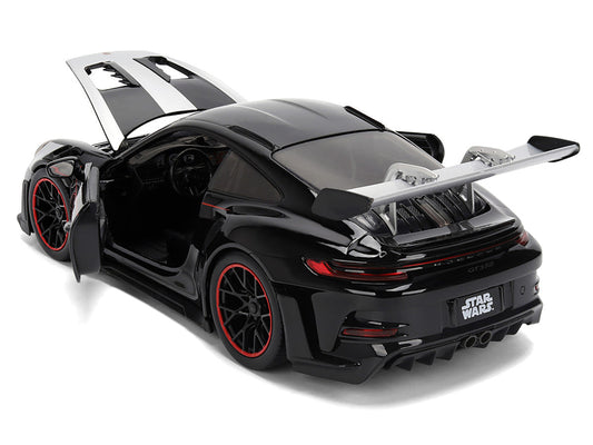 Porsche 911 GT3 RS (992) Black with Silver Hood and Graphics and Darth Vader Figure "Star Wars" Franchise "Hollywood Rides" Series 1/24 Diecast Model Car by Jada Jada