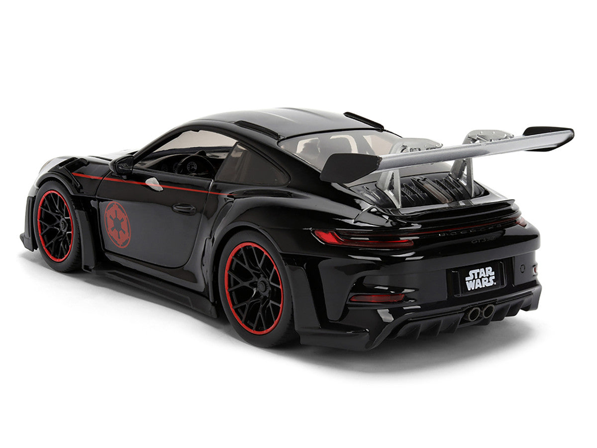 Porsche 911 GT3 RS (992) Black with Silver Hood and Graphics and Darth Vader Figure "Star Wars" Franchise "Hollywood Rides" Series 1/24 Diecast Model Car by Jada Jada