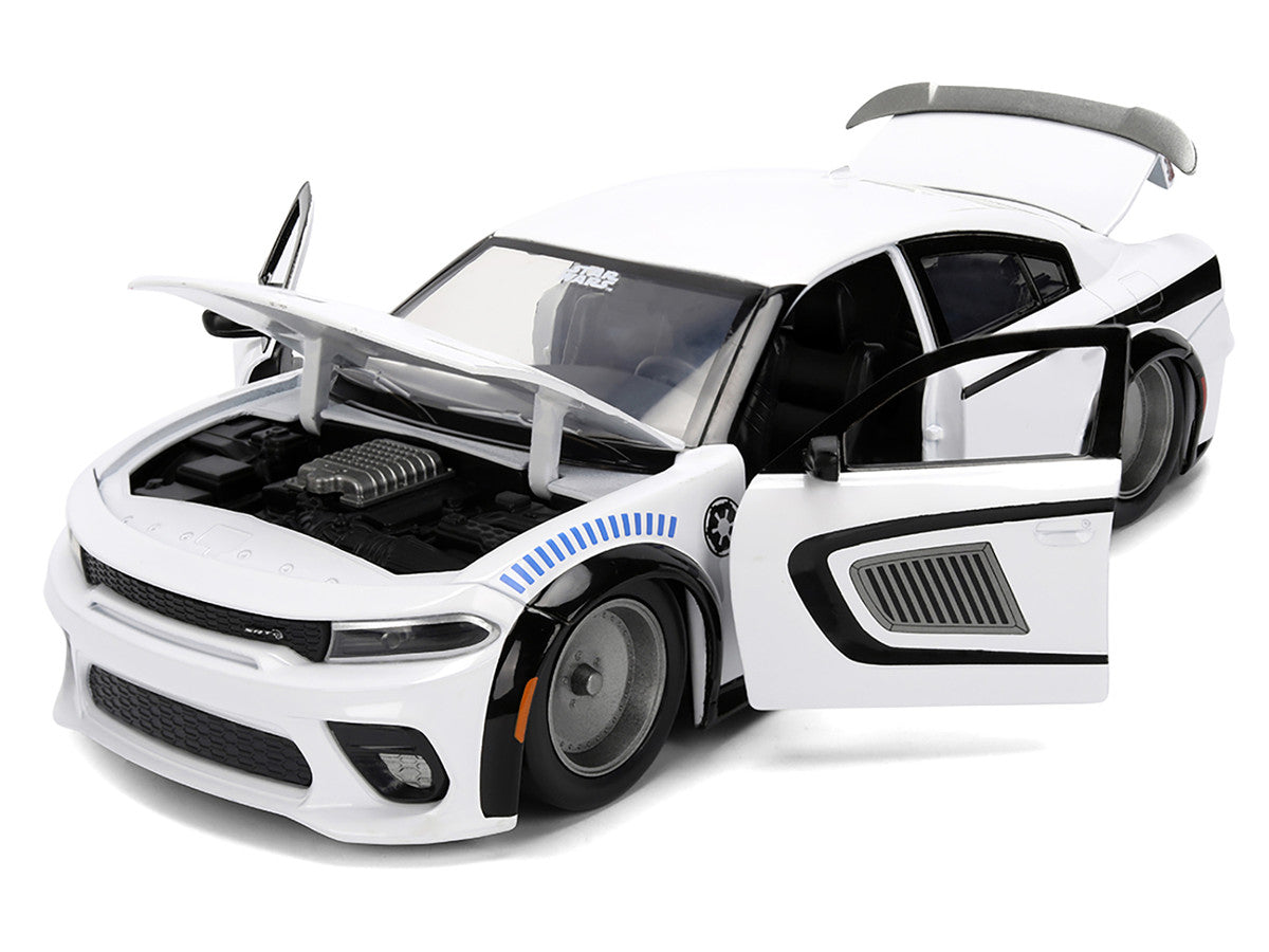 2021 Dodge Charger SRT Hellcat White with Graphics and Stormtrooper Figure "Star Wars" Franchise "Hollywood Rides" Series 1/24 Diecast Model Car by Jada Jada