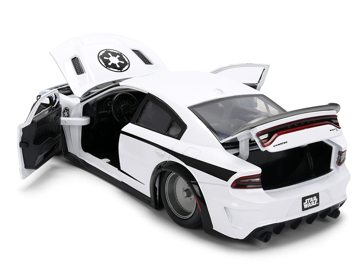 2021 Dodge Charger SRT Hellcat White with Graphics and Stormtrooper Figure "Star Wars" Franchise "Hollywood Rides" Series 1/24 Diecast Model Car by Jada Jada
