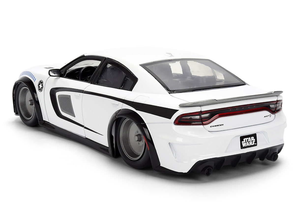 2021 Dodge Charger SRT Hellcat White with Graphics and Stormtrooper Figure "Star Wars" Franchise "Hollywood Rides" Series 1/24 Diecast Model Car by Jada Jada