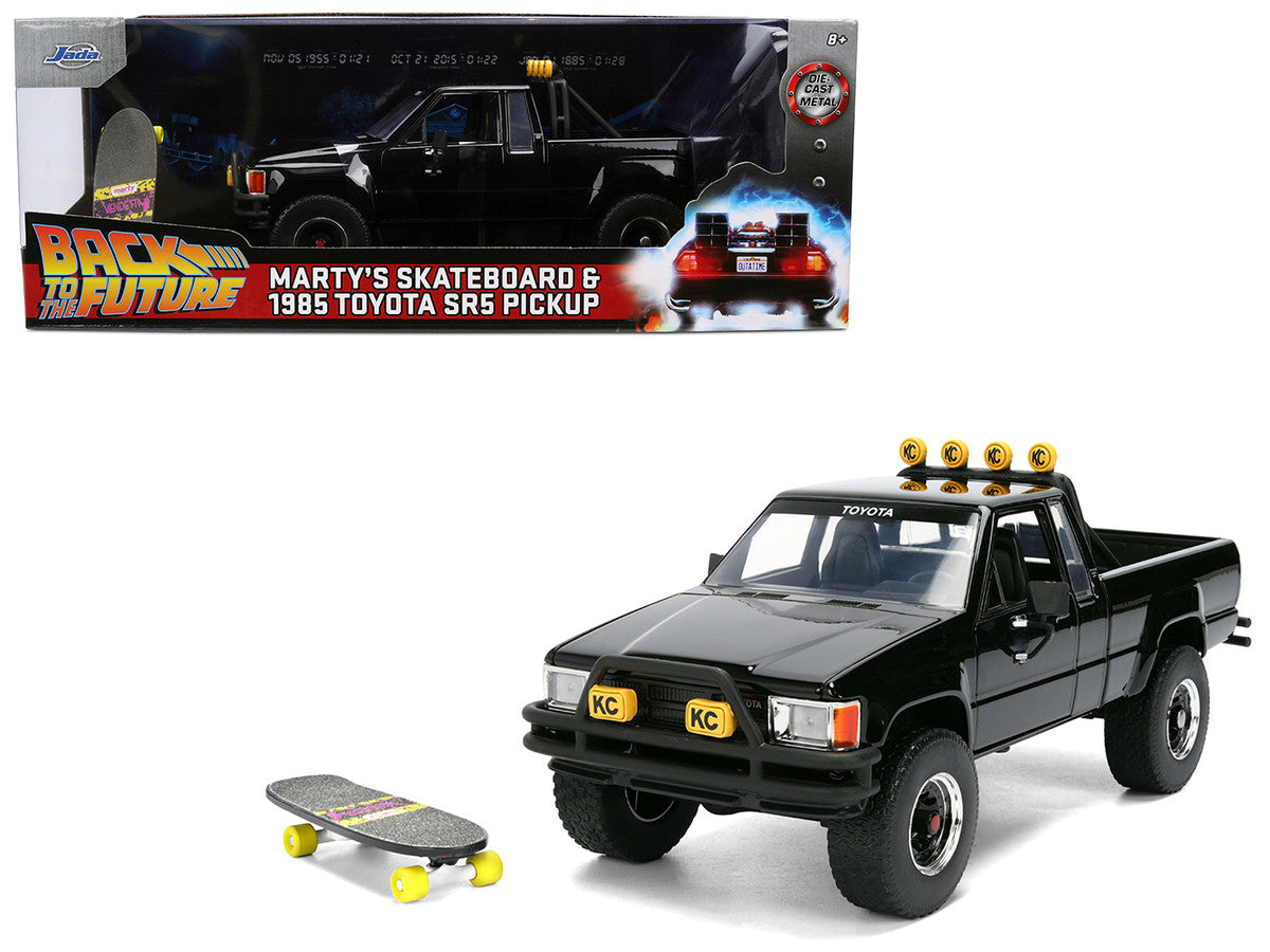 1985 Toyota SR5 Pickup Truck Black with Marty's Skateboard "Back to the Future" (1985) Movie "Hollywood Rides" Series 1/24 Diecast Model Car by Jada Jada