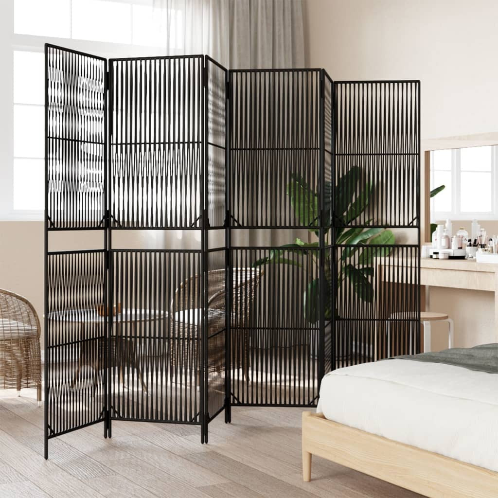 Room Divider 6 Panels Black Poly Rattan W2B