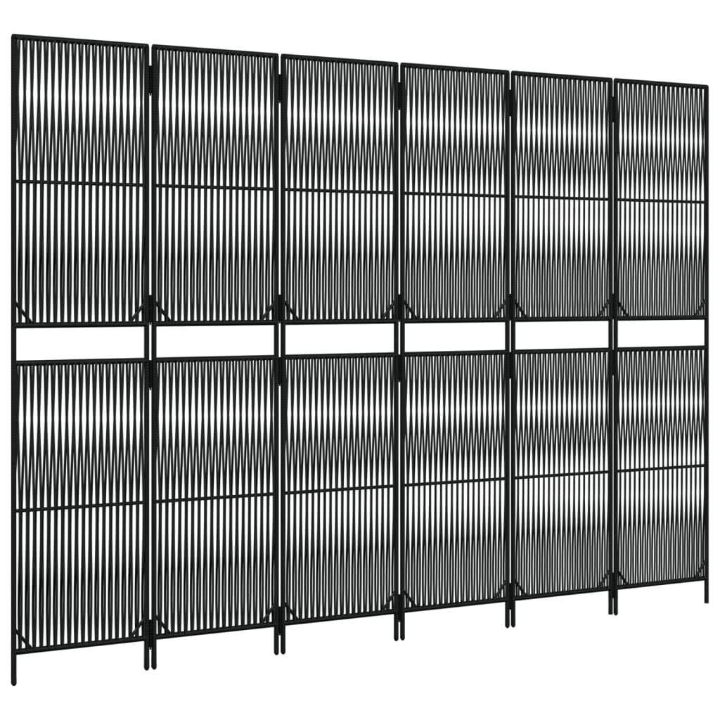 Room Divider 6 Panels Black Poly Rattan W2B