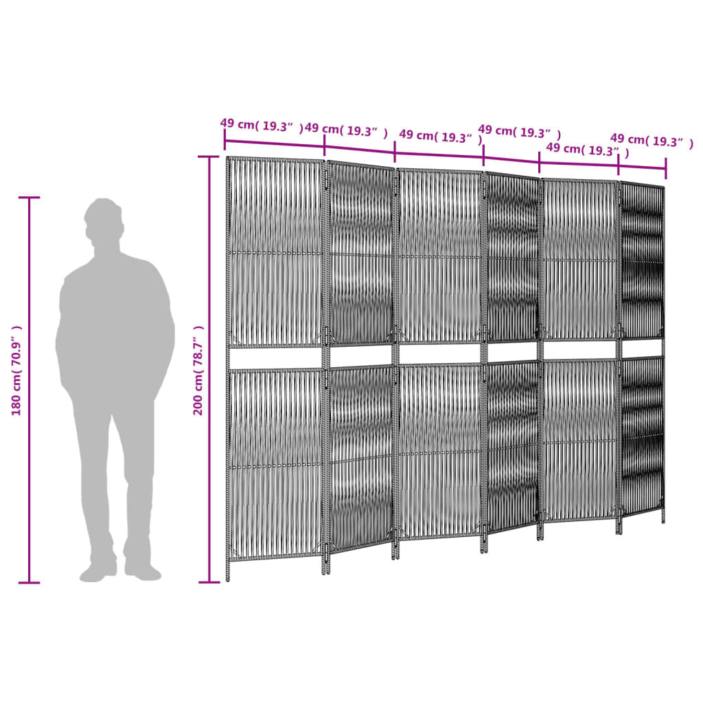 Room Divider 6 Panels Black Poly Rattan W2B