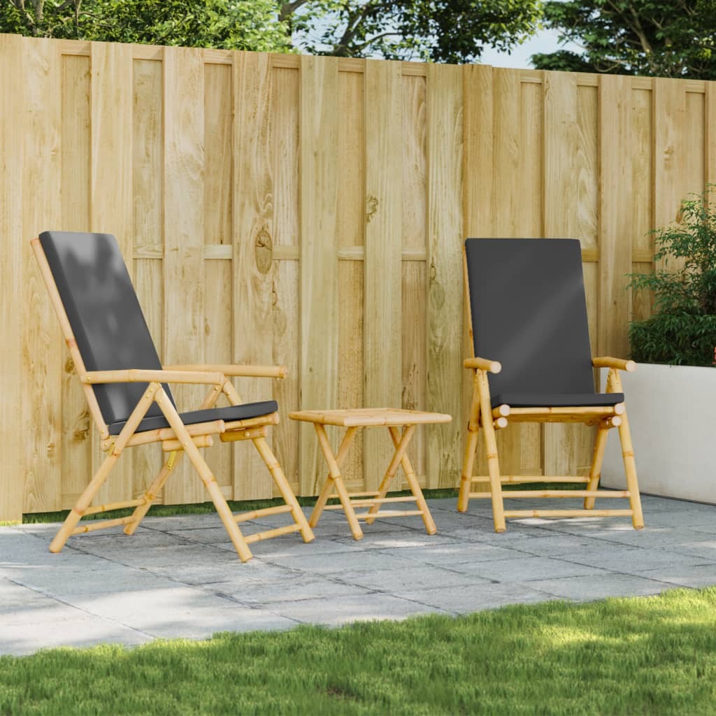 Folding Patio Reclining Chairs 2 pcs with Cushions Bamboo W2B