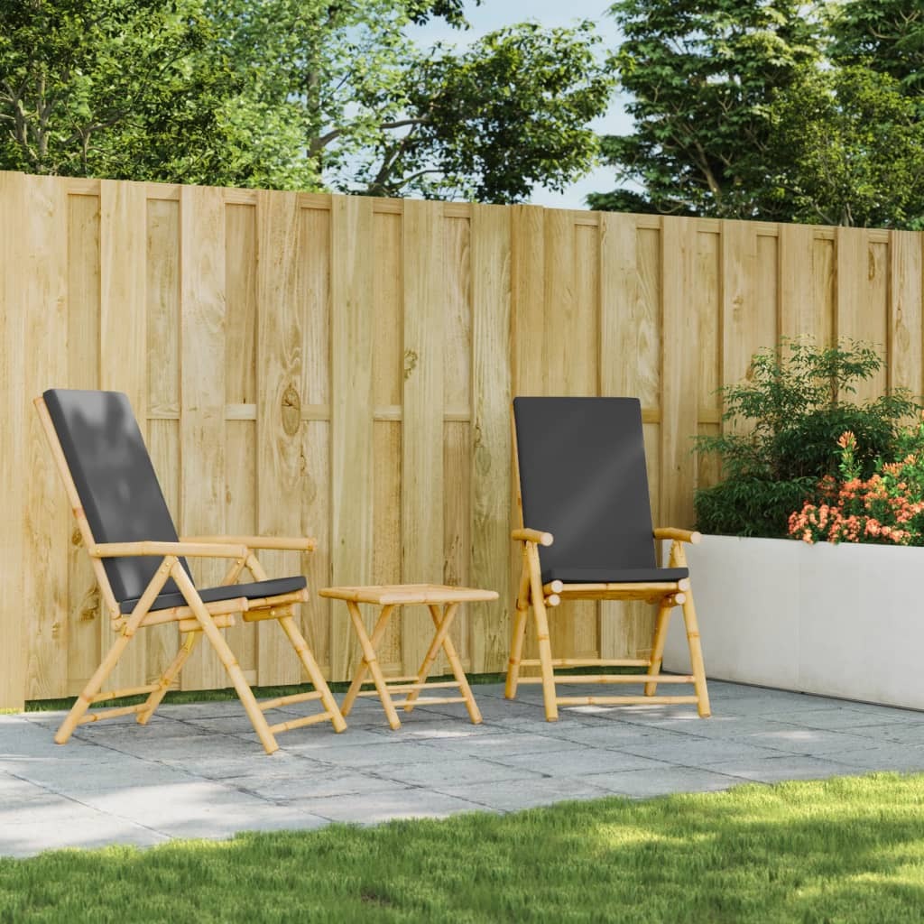 Folding Patio Reclining Chairs 2 pcs with Cushions Bamboo W2B