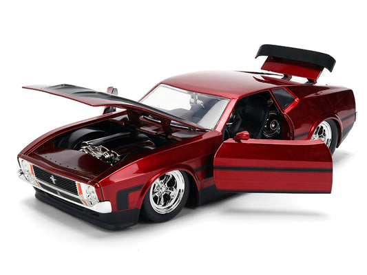 1973 Ford Mustang Mach 1 Red Metallic with Matt Black Hood and Black Stripes "Bigtime Muscle" Series 1/24 Diecast Model Car by Jada