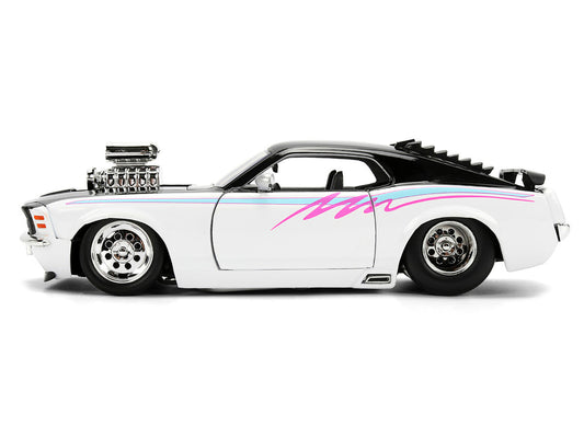 1970 Ford Mustang Boss 429 Black and White with Graphics "Bigtime Muscle" Series 1/24 Diecast Model Car by Jada Jada