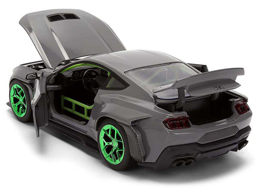 2024 Ford Mustang RTR Gray with Green Wheels "Bigtime Muscle" Series 1/24 Diecast Model Car by Jada Jada