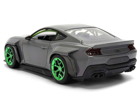 2024 Ford Mustang RTR Gray with Green Wheels "Bigtime Muscle" Series 1/24 Diecast Model Car by Jada Jada