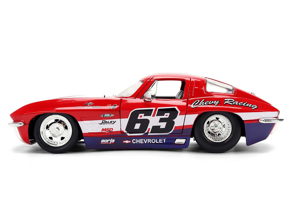 1963 Chevrolet Corvette Stingray #63 "Chevy Racing" Red with White and Blue Stripes "Bigtime Muscle" Series 1/24 Diecast Model Car by Jada Jada
