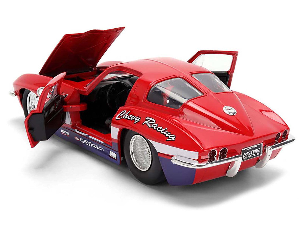 1963 Chevrolet Corvette Stingray #63 "Chevy Racing" Red with White and Blue Stripes "Bigtime Muscle" Series 1/24 Diecast Model Car by Jada Jada