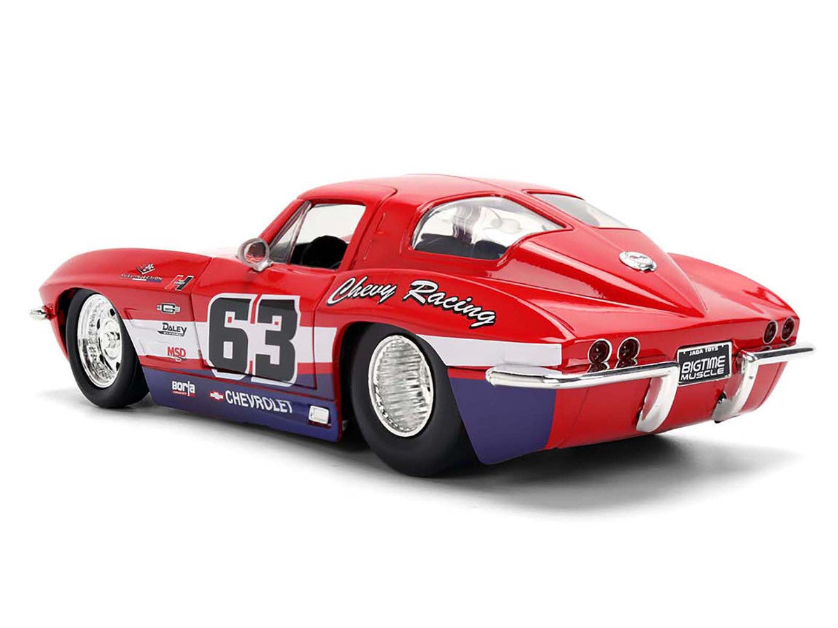 1963 Chevrolet Corvette Stingray #63 "Chevy Racing" Red with White and Blue Stripes "Bigtime Muscle" Series 1/24 Diecast Model Car by Jada Jada