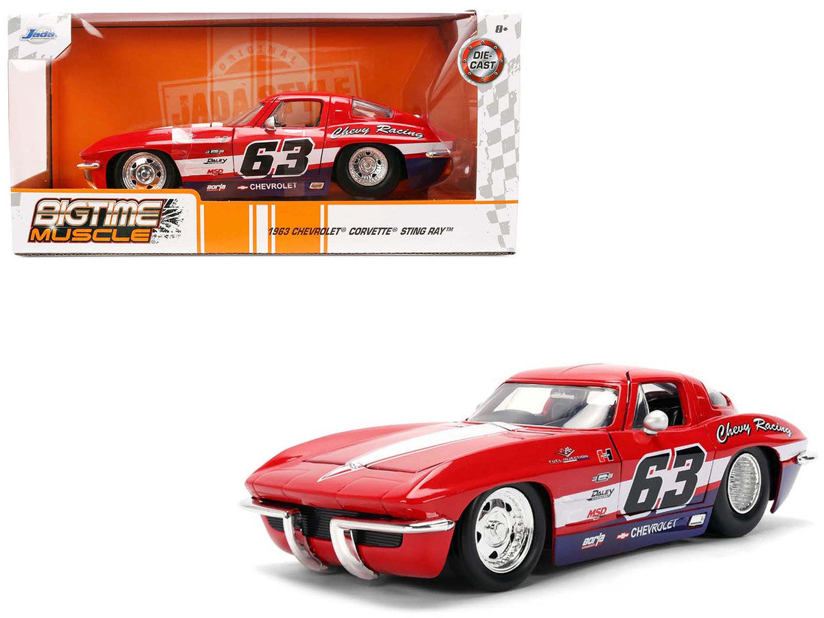 1963 Chevrolet Corvette Stingray #63 "Chevy Racing" Red with White and Blue Stripes "Bigtime Muscle" Series 1/24 Diecast Model Car by Jada Jada