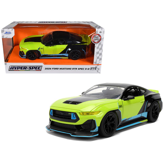 2026 Ford Mustang RTR Spec 5-D Lime Green with Black Top and Graphics "Hyper-Spec" Series 1/24 Diecast Model Car by Jada Jada