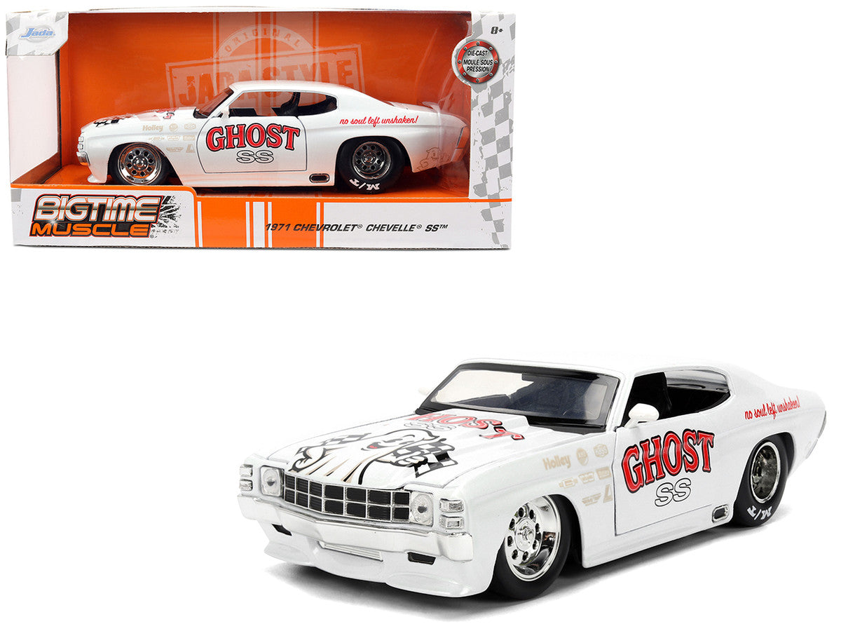 1971 Chevrolet Chevelle SS "Ghost SS" White with Graphics "Bigtime Muscle" Series 1/24 Diecast Model Car by Jada Jada