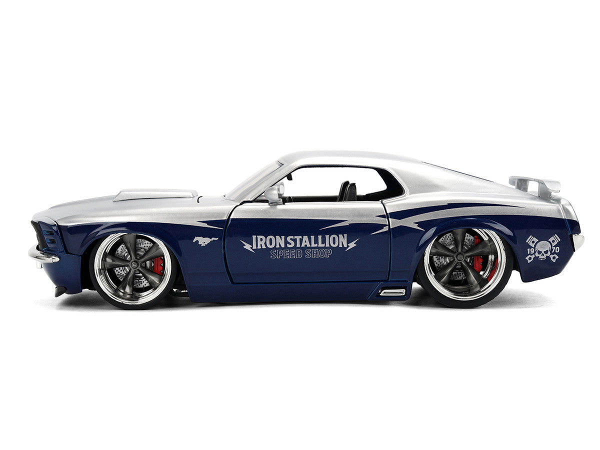 1970 Ford Mustang Boss 429 "Iron Stallion Speed Shop" Silver and Dark Blue Metallic "Bigtime Muscle" Series 1/24 Diecast Model Car by Jada Jada