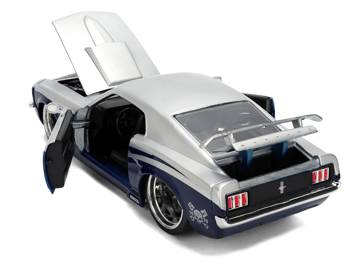 1970 Ford Mustang Boss 429 "Iron Stallion Speed Shop" Silver and Dark Blue Metallic "Bigtime Muscle" Series 1/24 Diecast Model Car by Jada Jada