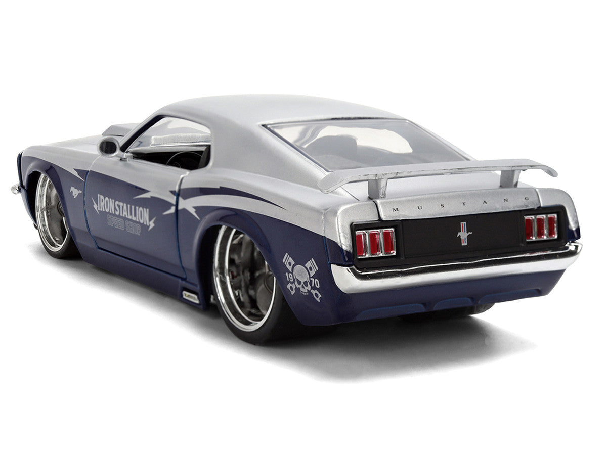 1970 Ford Mustang Boss 429 "Iron Stallion Speed Shop" Silver and Dark Blue Metallic "Bigtime Muscle" Series 1/24 Diecast Model Car by Jada Jada