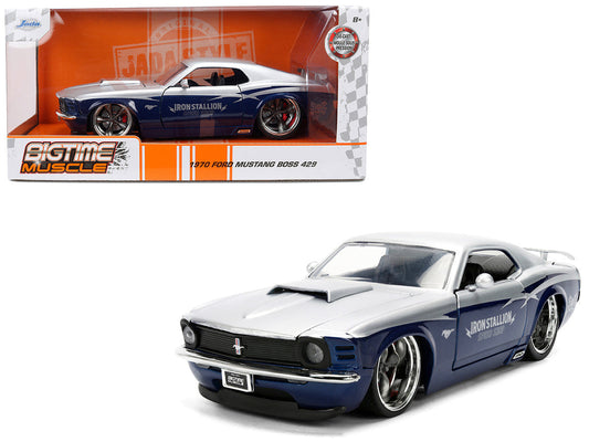 1970 Ford Mustang Boss 429 "Iron Stallion Speed Shop" Silver and Dark Blue Metallic "Bigtime Muscle" Series 1/24 Diecast Model Car by Jada Jada