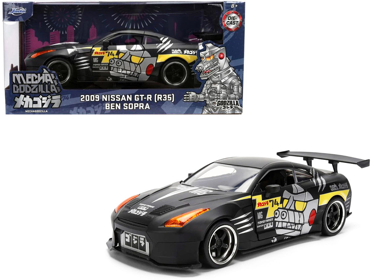 2009 Nissan GT-R (R35) Ben Sopra Matt Black with "Mechagodzilla" Graphics "Hollywood Rides" Series 1/24 Diecast Model Car by Jada Jada