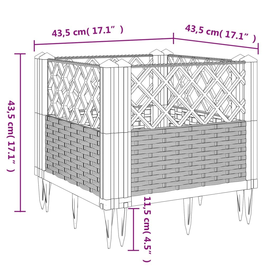 Garden Planter with Pegs Blue Gray 17.1"x17.1"x17.1" PP W2B