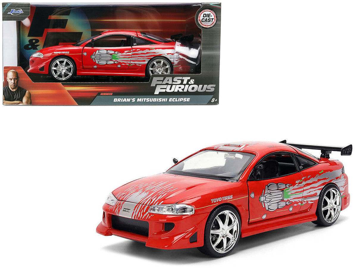 Brian's Mitsubishi Eclipse Red with Graphics Remix "The Fast and The Furious" (2001) Movie "Fast & Furious" Series 1/24 Diecast Model Car by Jada Jada