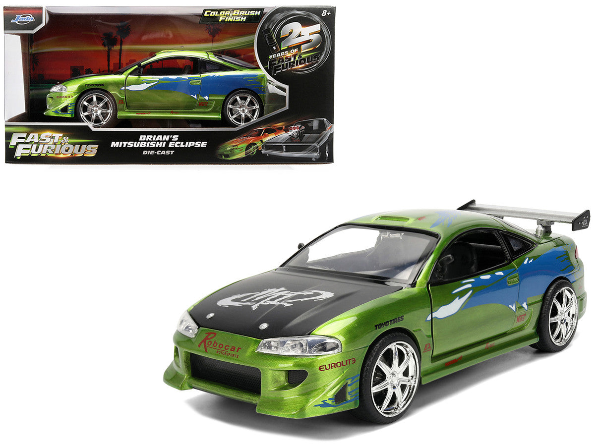 Brian's Mitsubishi Eclipse Green Brush Finish "The Fast and the Furious" (2001) Movie 25 Years of Fast & Furious Anniversary 1/24 Diecast Model Car by Jada Jada