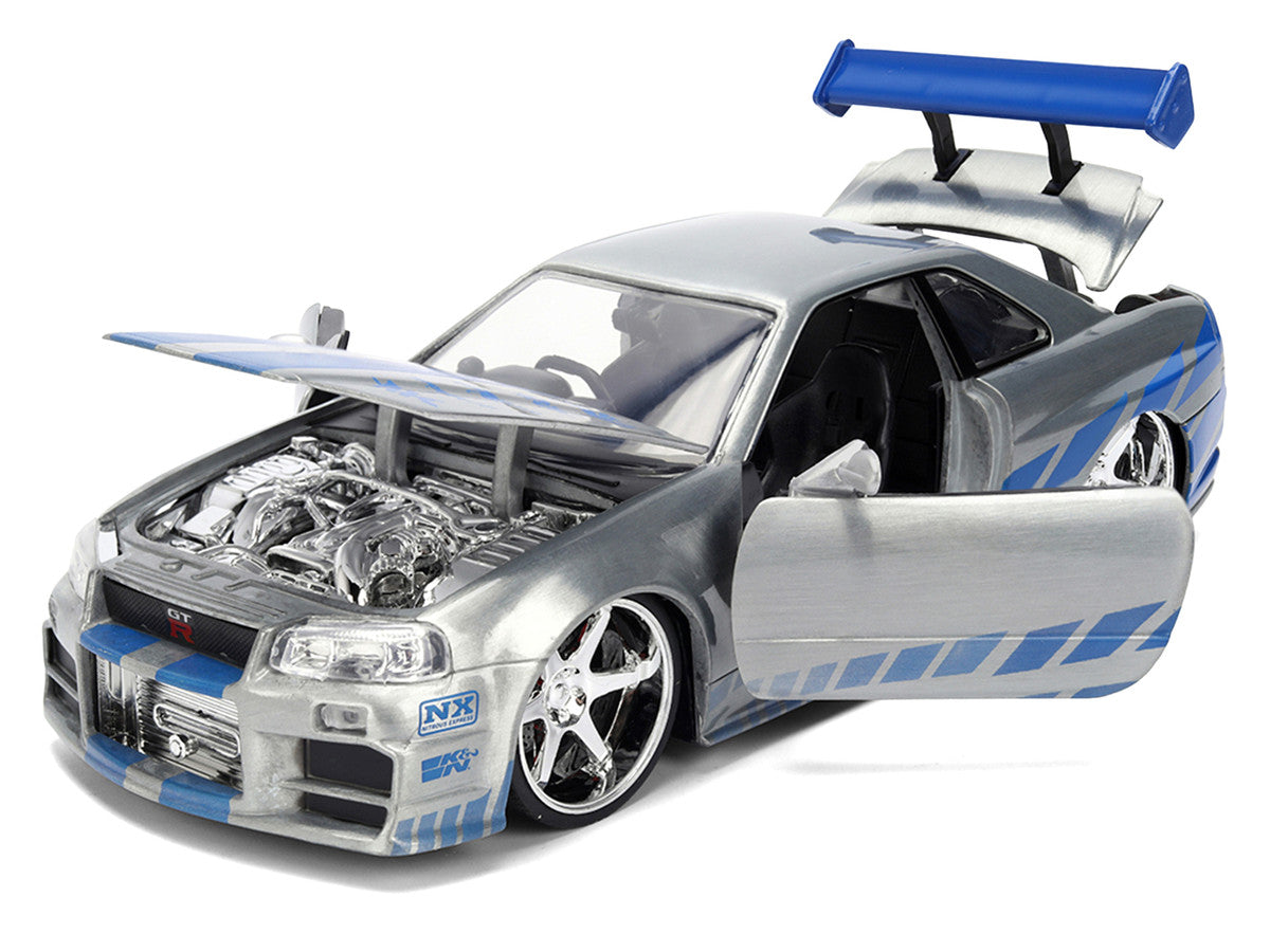 Brian's Nissan Skyline GT-R (R34) RHD (Right Hand Drive) Brush Finish  "2 Fast 2 Furious" (2003) Movie 25 Years of Fast & Furious Anniversary 1/24 by Jada Jada