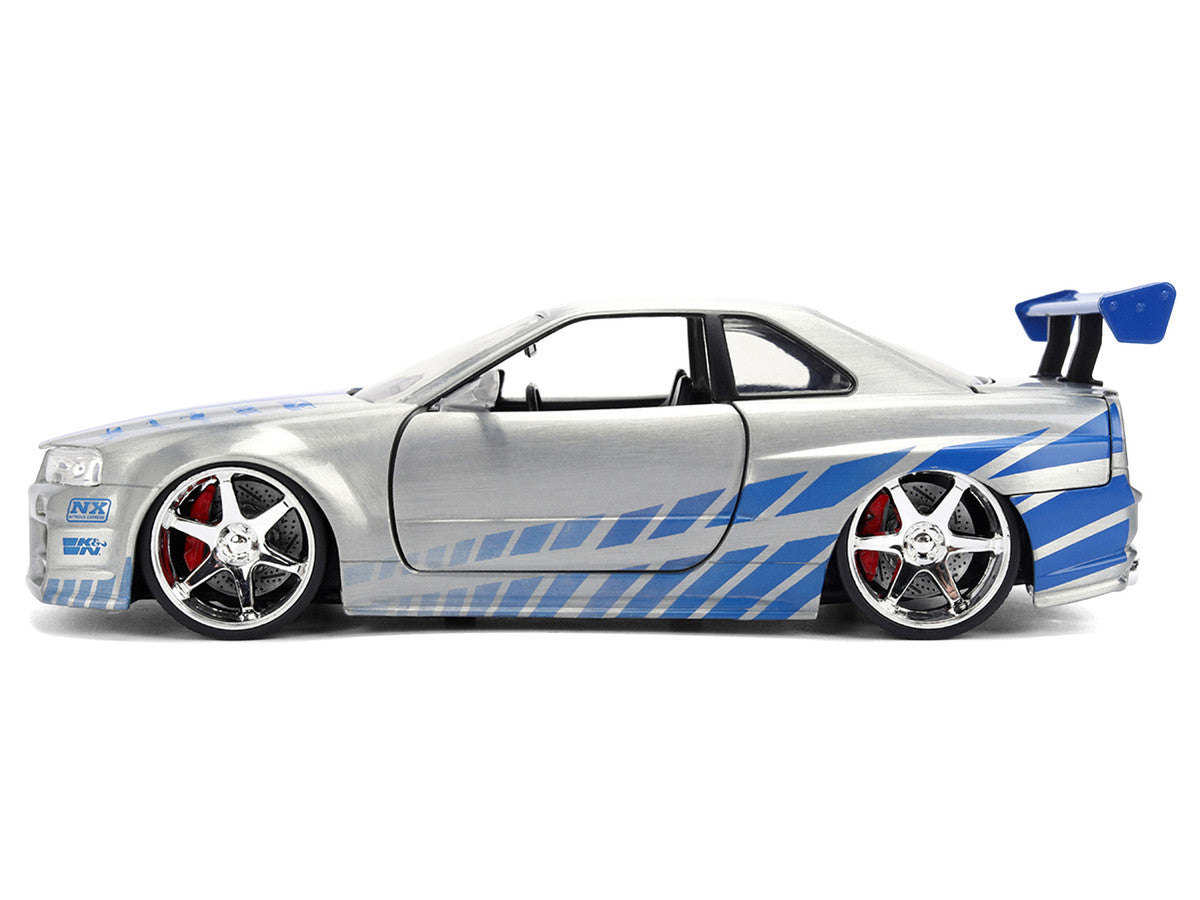 Brian's Nissan Skyline GT-R (R34) RHD (Right Hand Drive) Brush Finish  "2 Fast 2 Furious" (2003) Movie 25 Years of Fast & Furious Anniversary 1/24 by Jada Jada