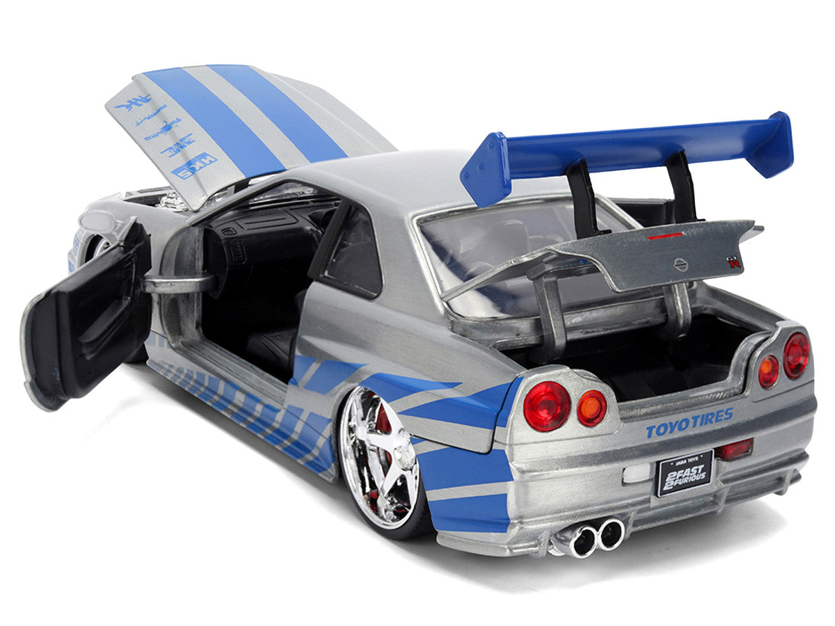 Brian's Nissan Skyline GT-R (R34) RHD (Right Hand Drive) Brush Finish  "2 Fast 2 Furious" (2003) Movie 25 Years of Fast & Furious Anniversary 1/24 by Jada Jada