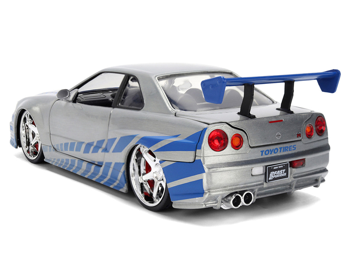Brian's Nissan Skyline GT-R (R34) RHD (Right Hand Drive) Brush Finish  "2 Fast 2 Furious" (2003) Movie 25 Years of Fast & Furious Anniversary 1/24 by Jada Jada