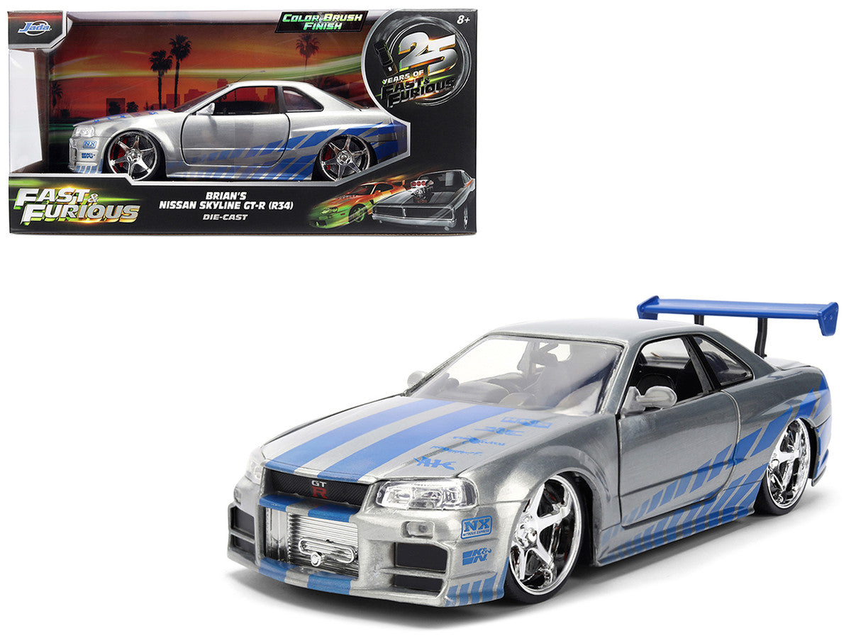 Brian's Nissan Skyline GT-R (R34) RHD (Right Hand Drive) Brush Finish  "2 Fast 2 Furious" (2003) Movie 25 Years of Fast & Furious Anniversary 1/24 by Jada Jada