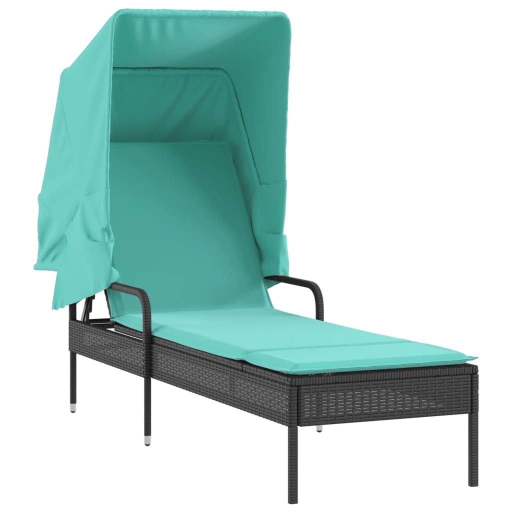 Sun Lounger with Canopy Black Poly Rattan W2B