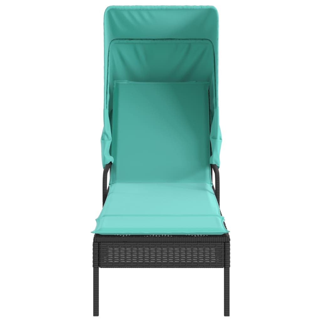 Sun Lounger with Canopy Black Poly Rattan W2B