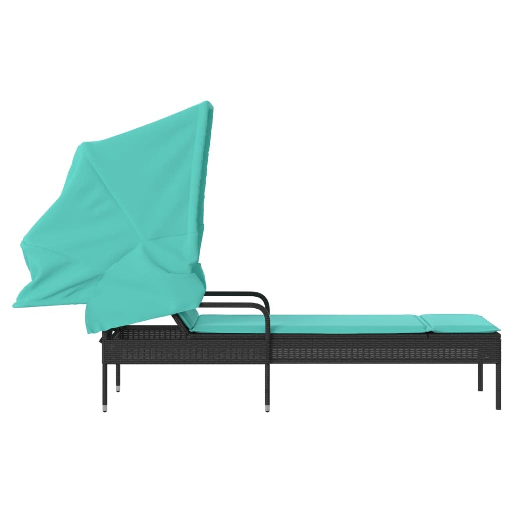 Sun Lounger with Canopy Black Poly Rattan W2B