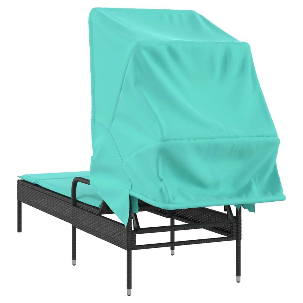 Sun Lounger with Canopy Black Poly Rattan W2B