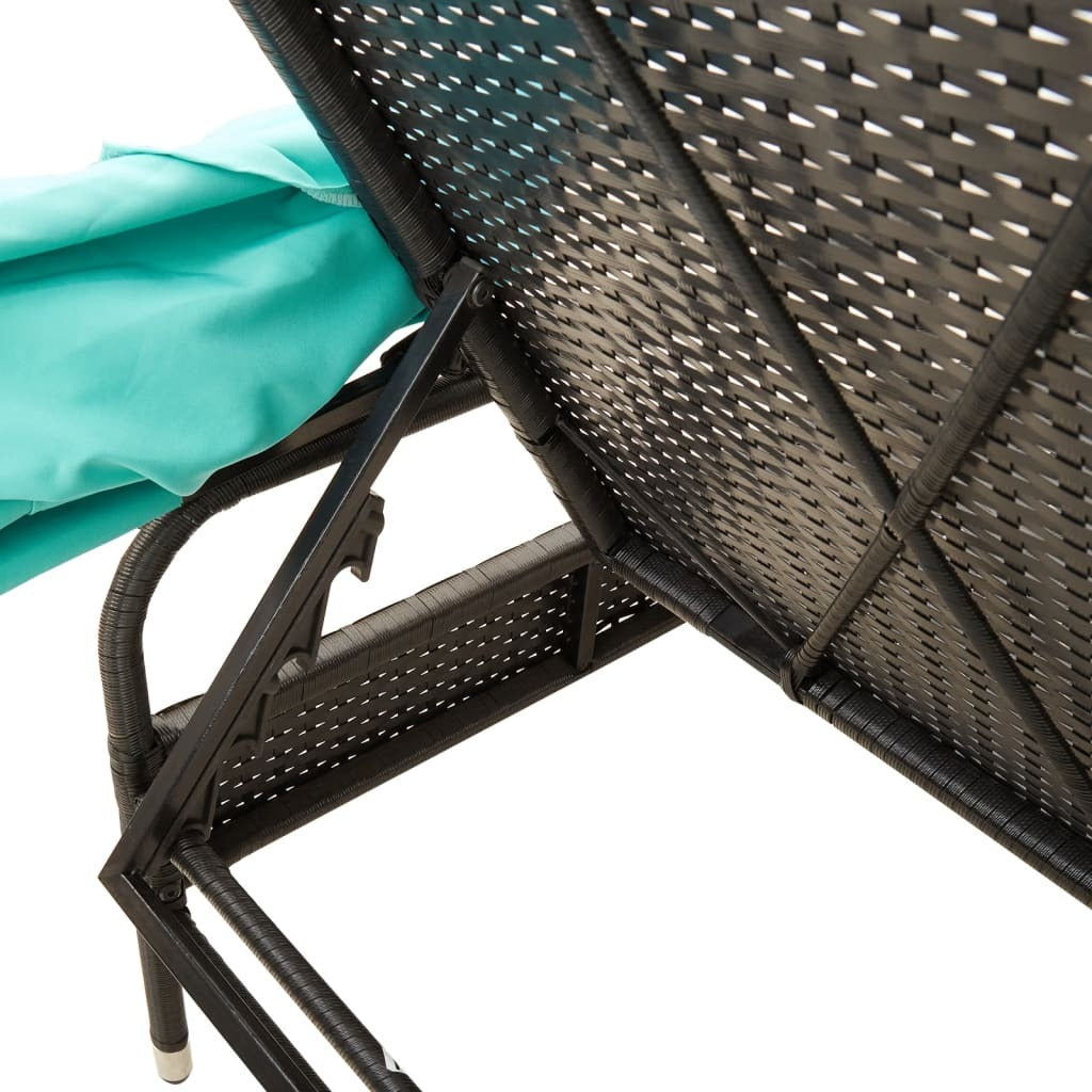 Sun Lounger with Canopy Black Poly Rattan W2B