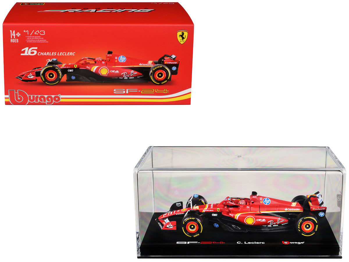 Ferrari SF-24 #16 Charles Leclerc "Formula One F1 World Championship" (2024) with Display Case "Formula Racing" Series 1/43 Diecast Model Car by Bburago Bburago